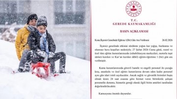 Gerede'de okullara 1 gün kar tatili verildi