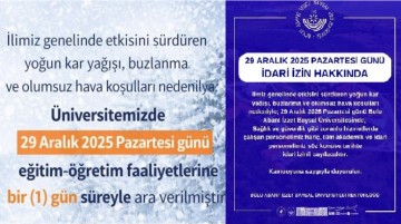 Üniversite'de öğrenci ve tüm akademik ve idari personele 1 gün kar tatili